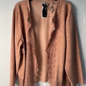 Chicos 4 XXL 22/24 NWT  Lite Coral Perforated Laser Cut Faux Suede Open Front